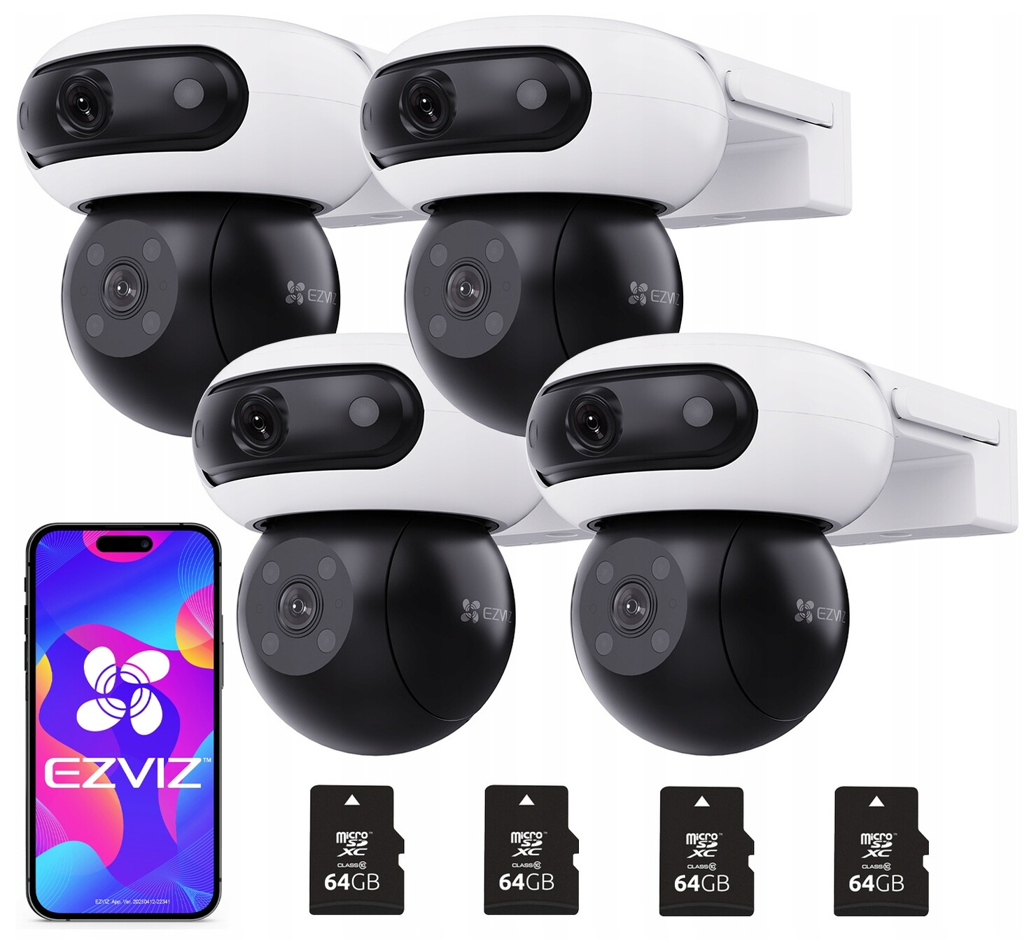 4 kamery Ezviz 2K+ C90 Dual Mikrofon Reproduktor Autotracking 64GB karta