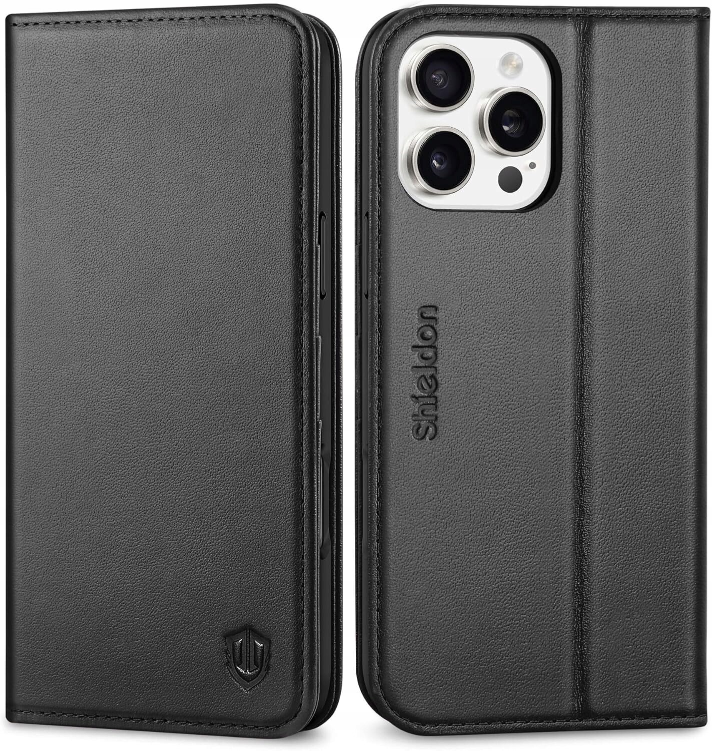 Shieldon přírodní pouzdro pro iPhone 16 Pro Max Rfid s klopou, černé