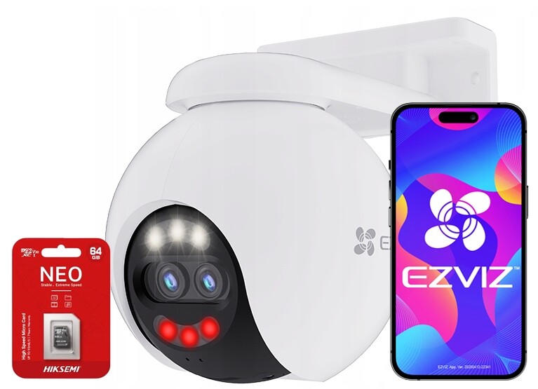 WiFi otočná kamera H80x Dualna 4K UltraHD 8MP 2MP Ezviz 64GB karta