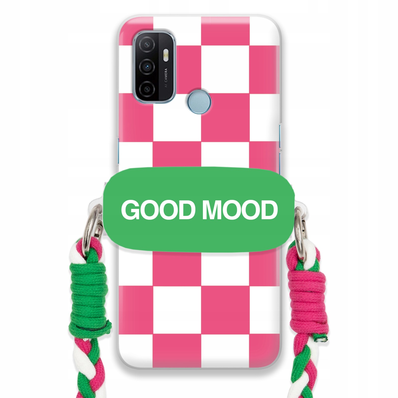Pouzdro Pro Oppo A53 Držák Na Šňůru Vodítko Růžovozelené copánkové Šachovnice