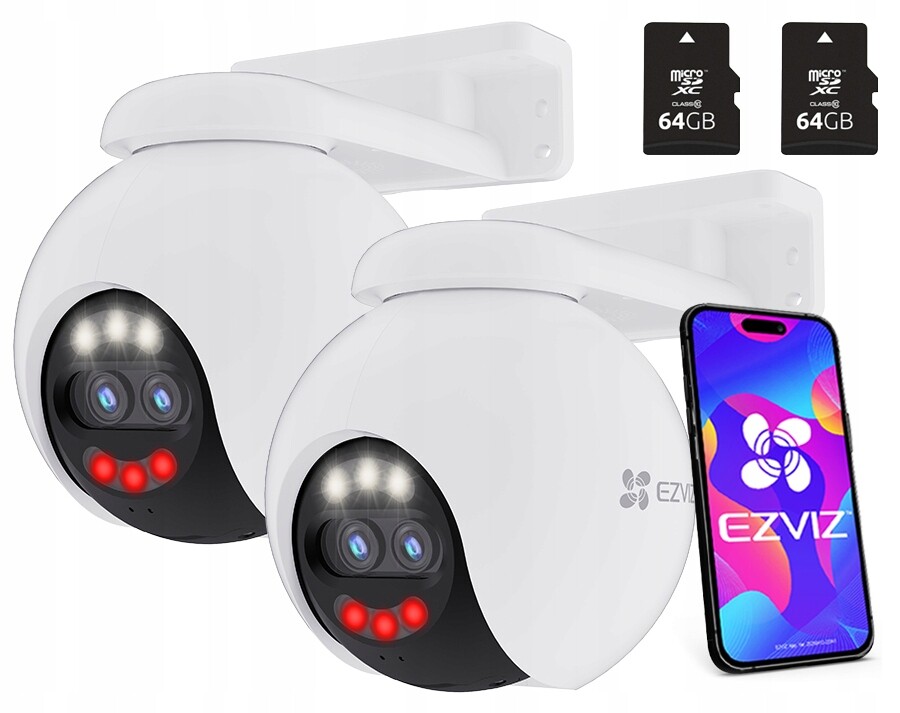 2x WiFi otočná kamera 4K H80x UltraHD 8MP 2MP Ezviz Autotracking 64GB