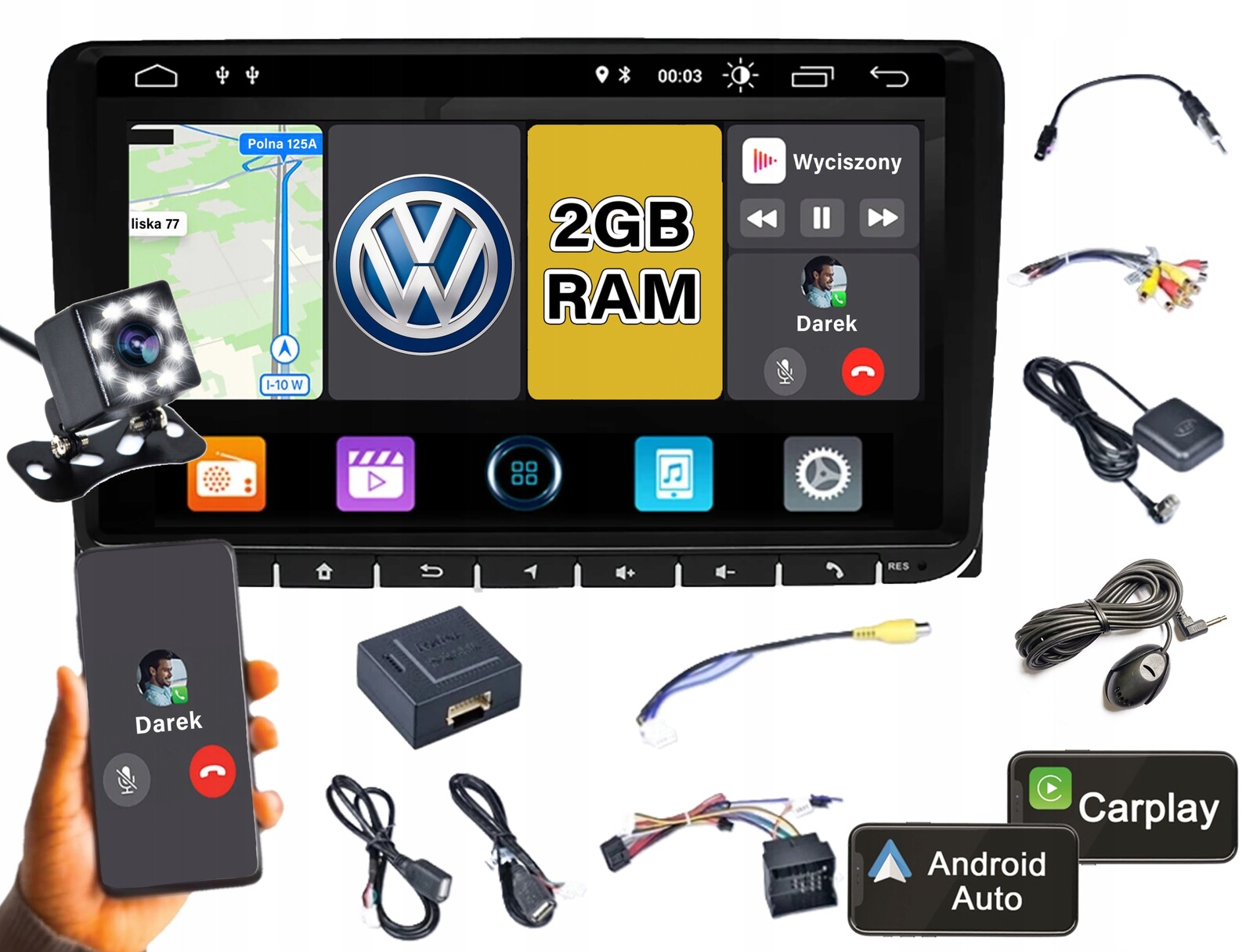 Autorádio 2 Din 9''Android pro Volkswagen Seat ŠKód Bluetooth Usb