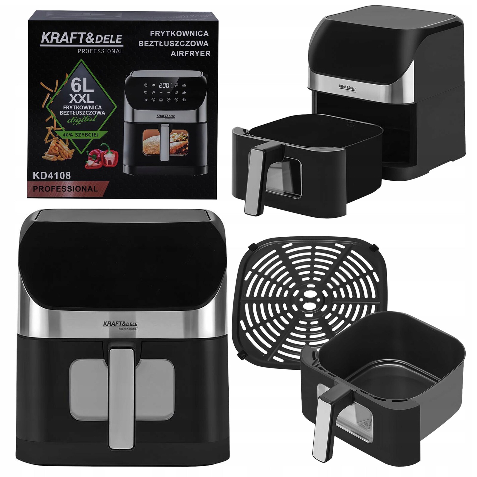 Beztuková Led fritéza Airfryer Kraft&Dele 6L 2000W 10 režimů