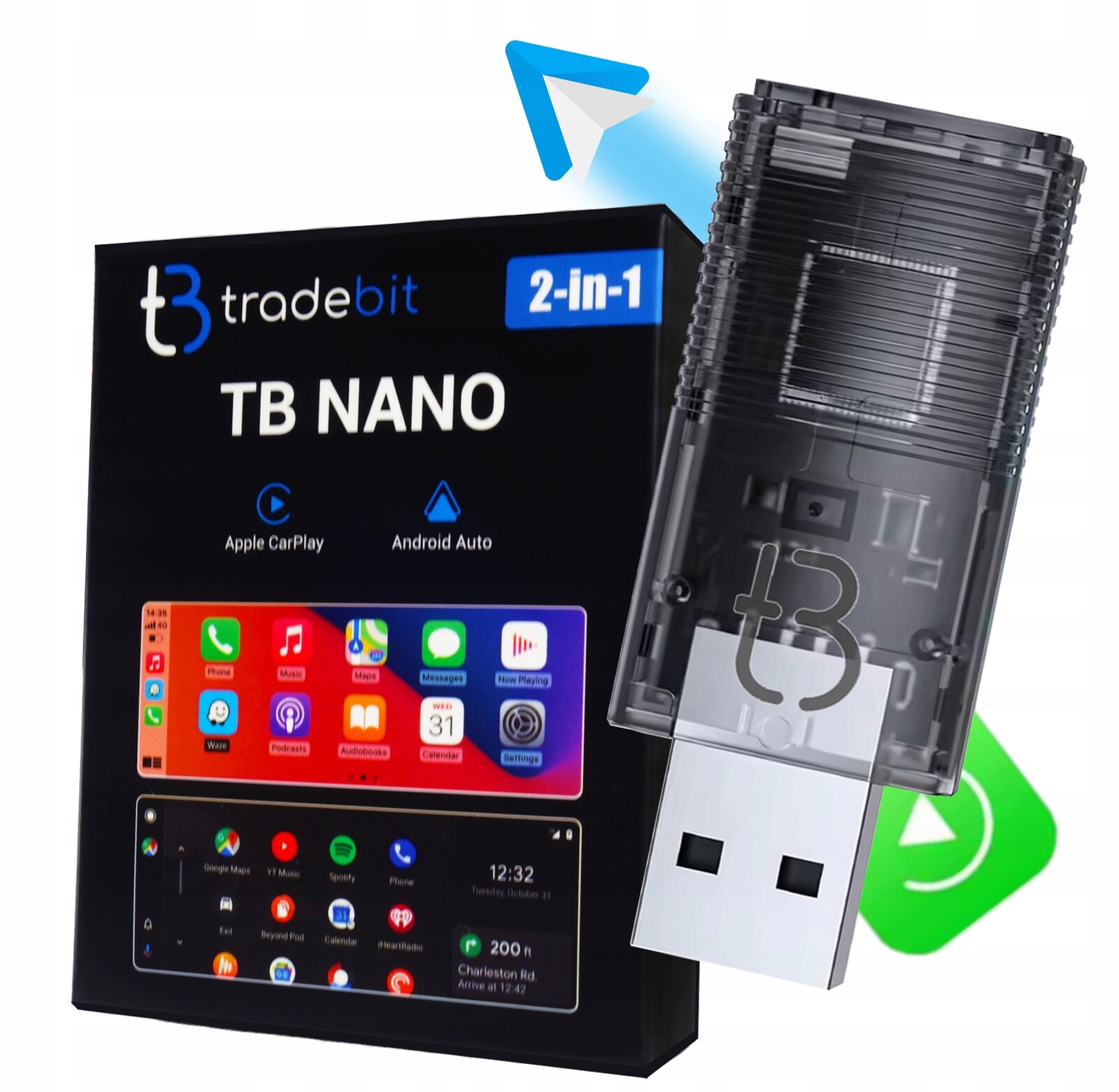 Bezdrátový adaptér Tb Nano pro Apple CarPlay Android Auto Transparent