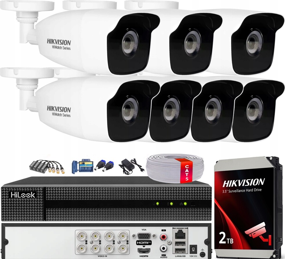 Monitorovací sada 7 kamer HWT-B220-M 2Mpx Hikvision Ahd Tvi Venkovní 2TB