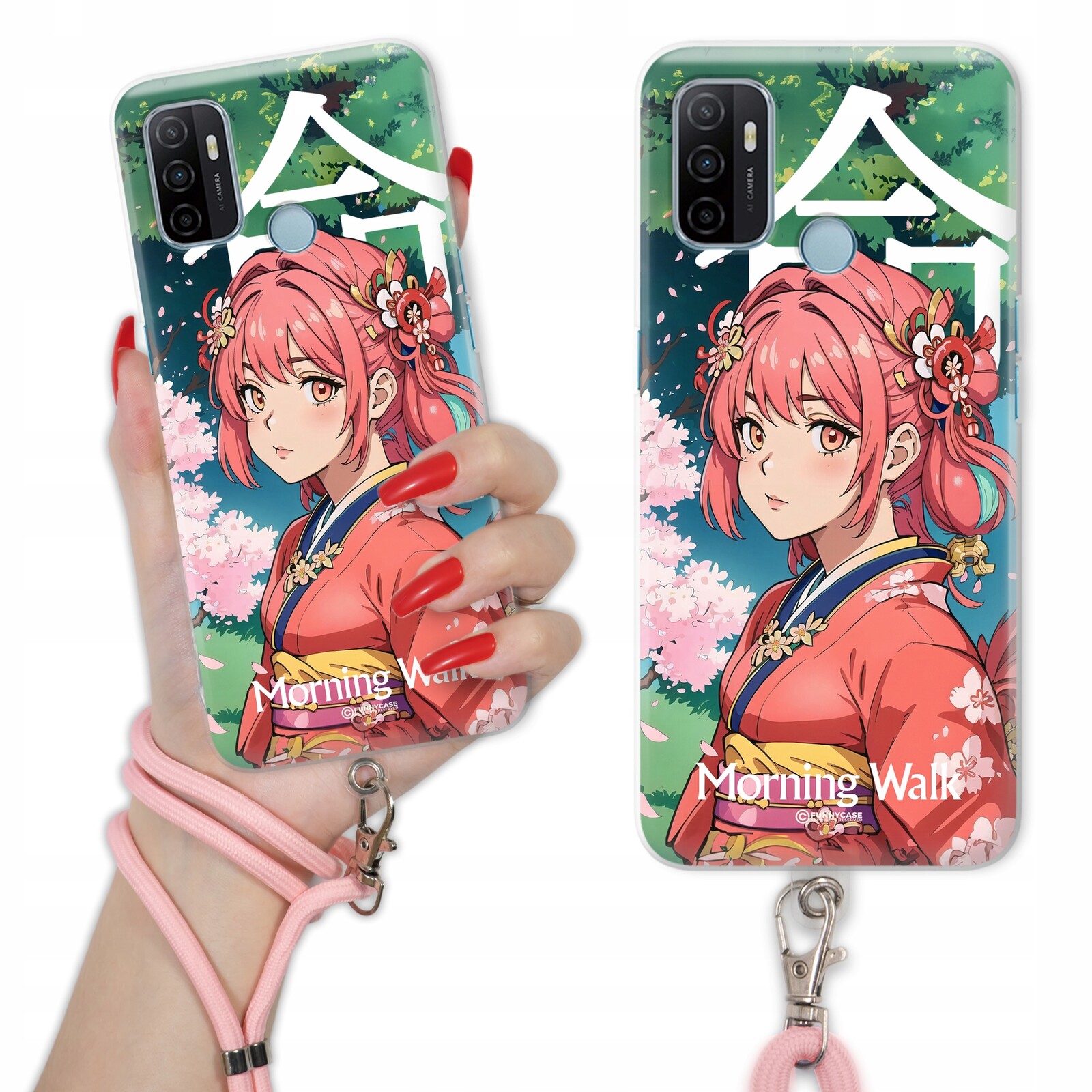Pouzdro Pro Oppo A53 S Provázkem Anime Sakura Růžové