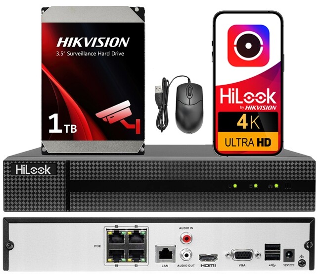 Ip rekordér pro PoE kamery HiLook od společnosti Hikvision pro 4 kamery do 8 MPx Hdd