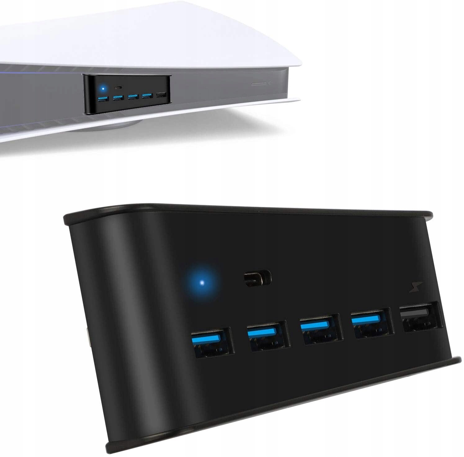 Hub Rozdělovač Usb 5x3.0 Usb-c 5v1 Pro Konzoli PS5 Fat P5 Černý