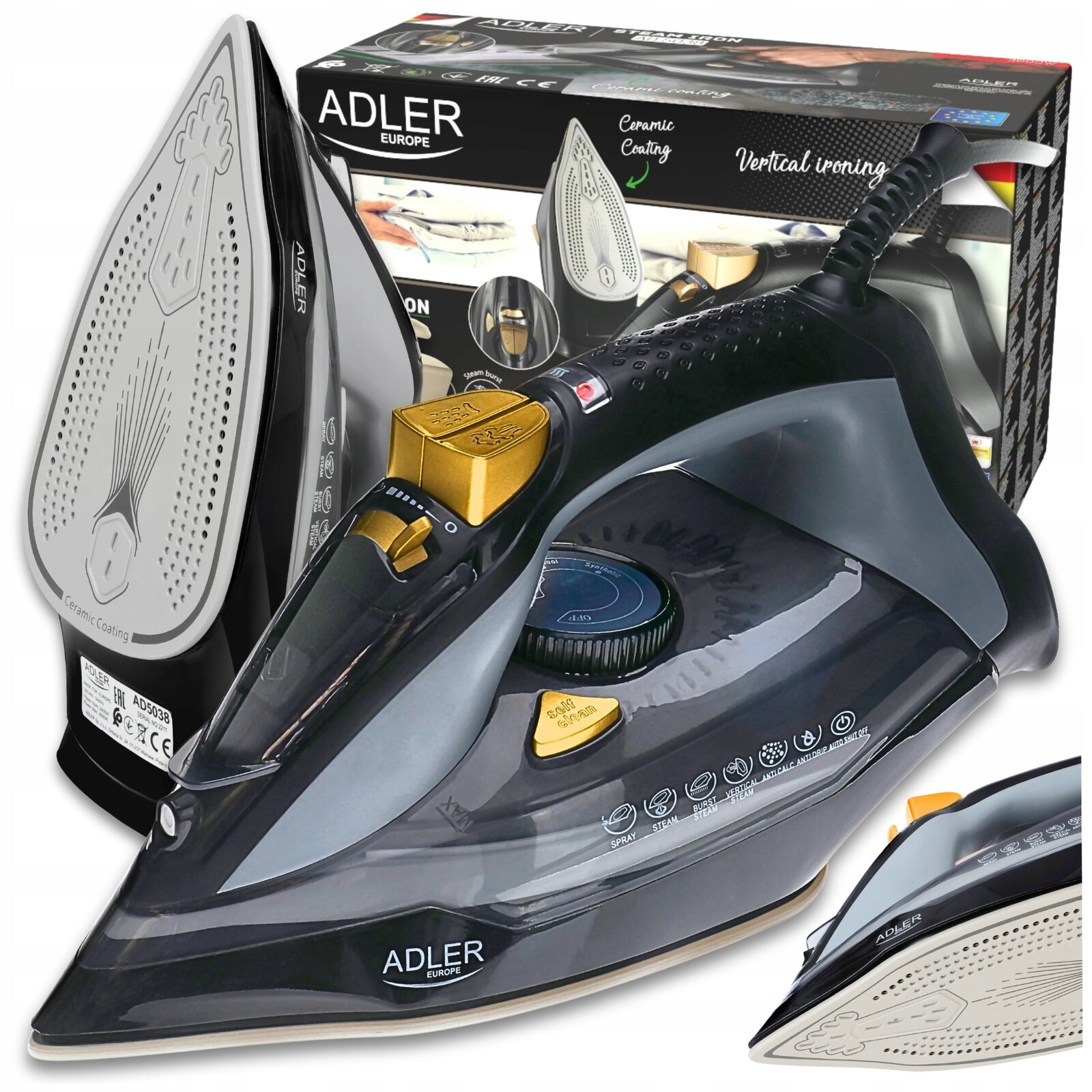 Žehlička 3000 W Keramický Bezpečnostní Vypnutí Silný Anti Drip Anti Calc