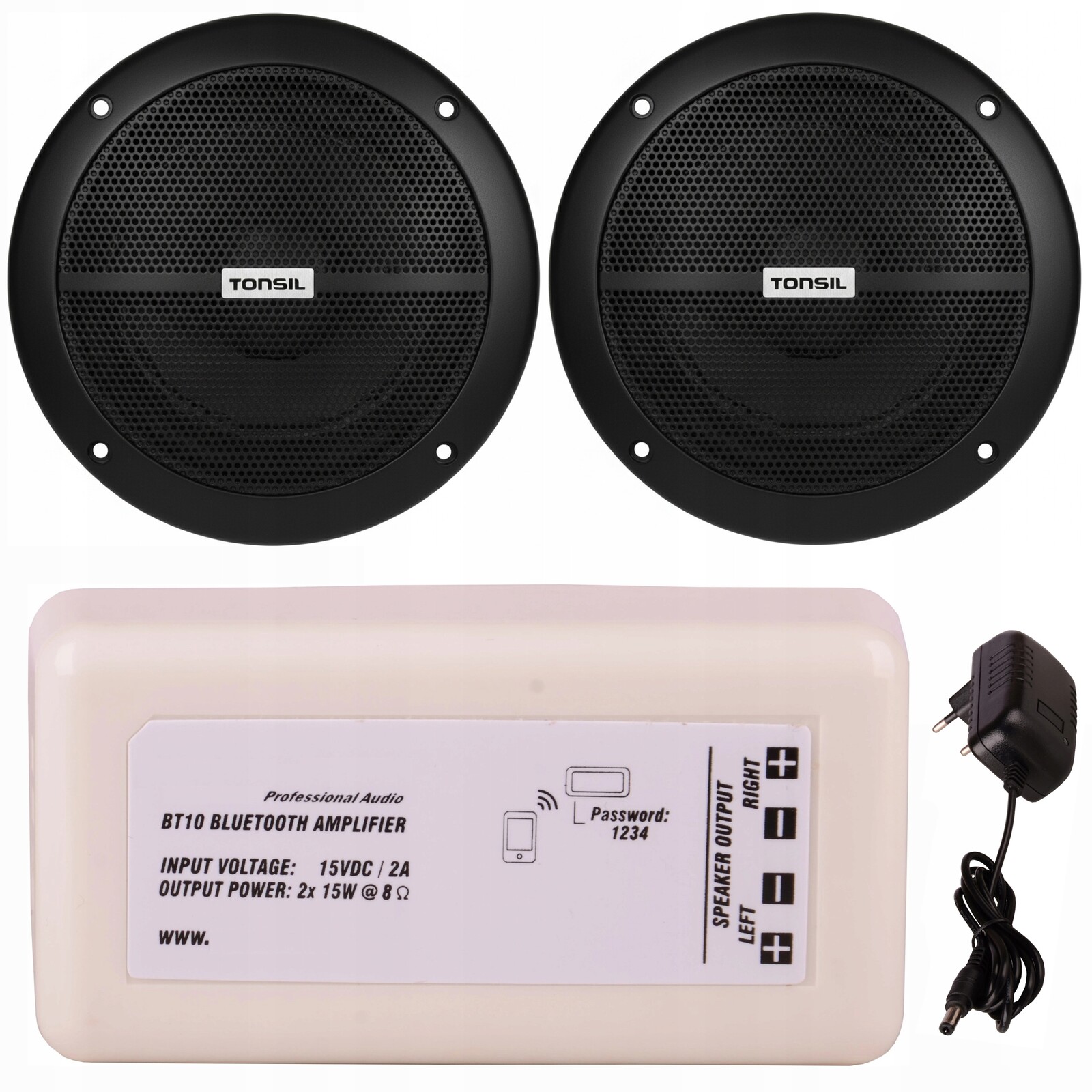 Sada: 2x stropní reproduktor Zgsu 16/2 černý zesilovač Tonsil WS-20 Bt