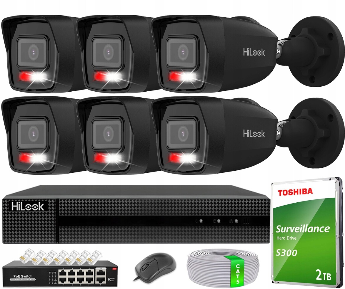 Sada 6 Kamer Pro Monitorování 6MPX Ip Externí Černá Hilook Hik Disk 2TB