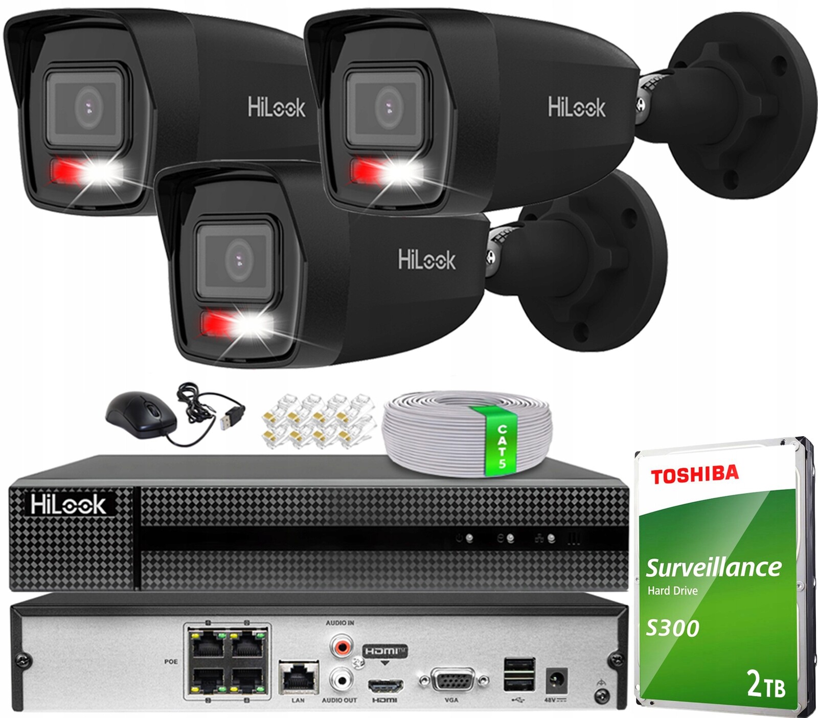 Sada Kamer Pro Monitorování 6MPX Ip 3 Venkovní Kamery Černá Hilook Hik