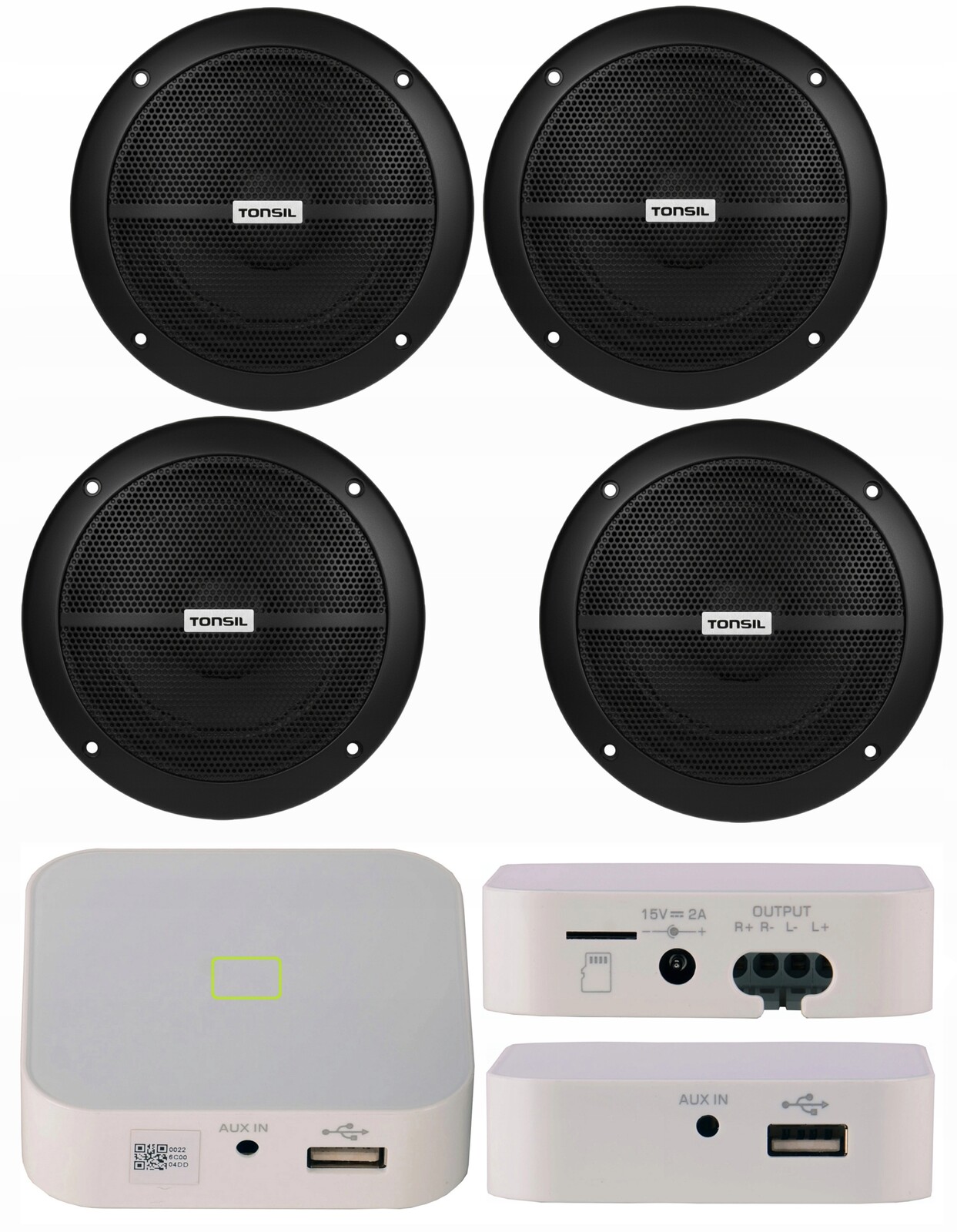 Set: 4x stropní reproduktor Zgsu 16/2 Dr zesilovač Tonsil WS-20 Usb Wifi