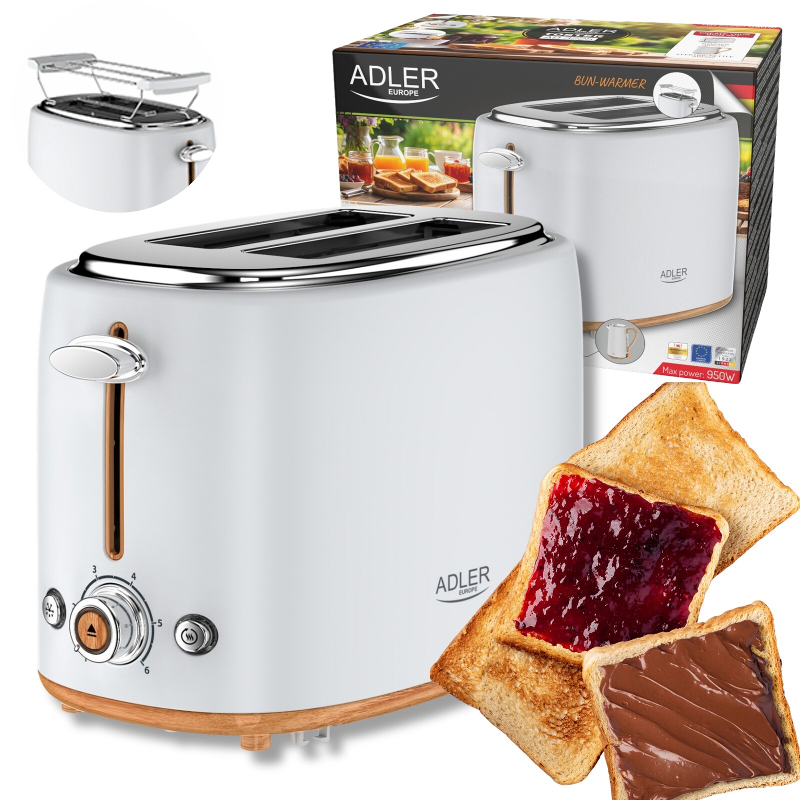 Toustovač elektrický opékač 6 úrovní opékání Rozmrazování Adler AD3225