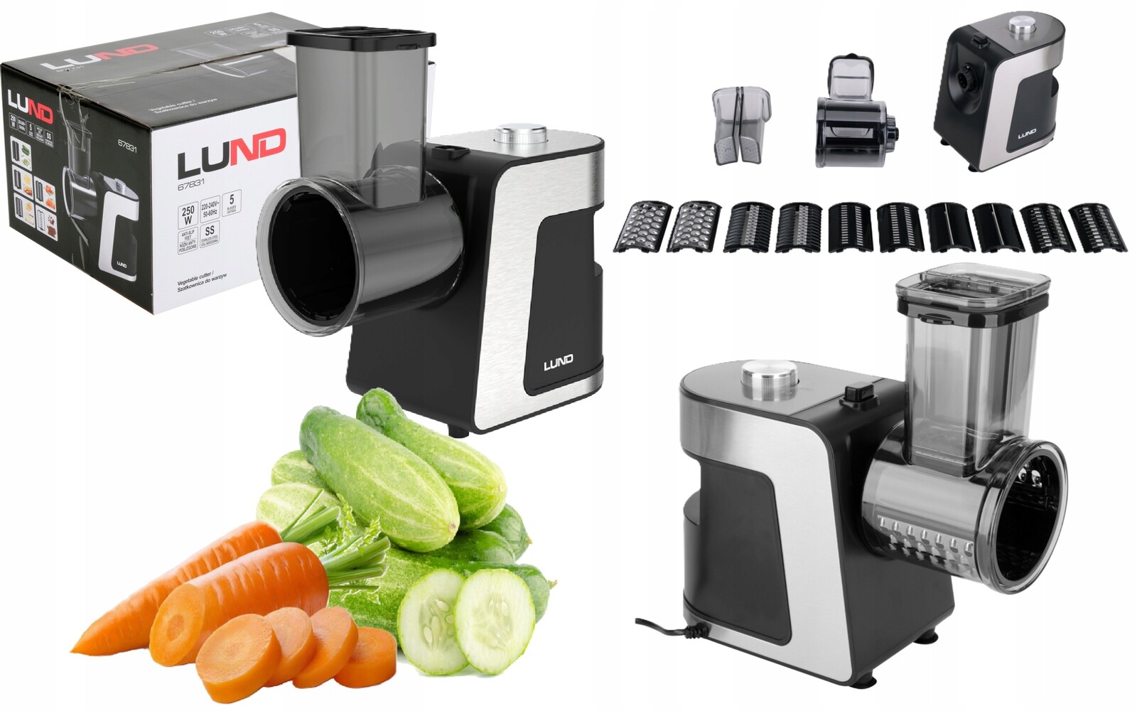 Elektrický Kráječ Zeleniny 5 Struhacích Disků Nerezová Ocel 250 W 67831