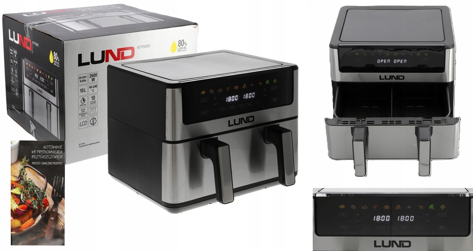 Beztuková Fritéza Air Fryer Dvoukomorová Dvojitá 2600 W 10 L 67595