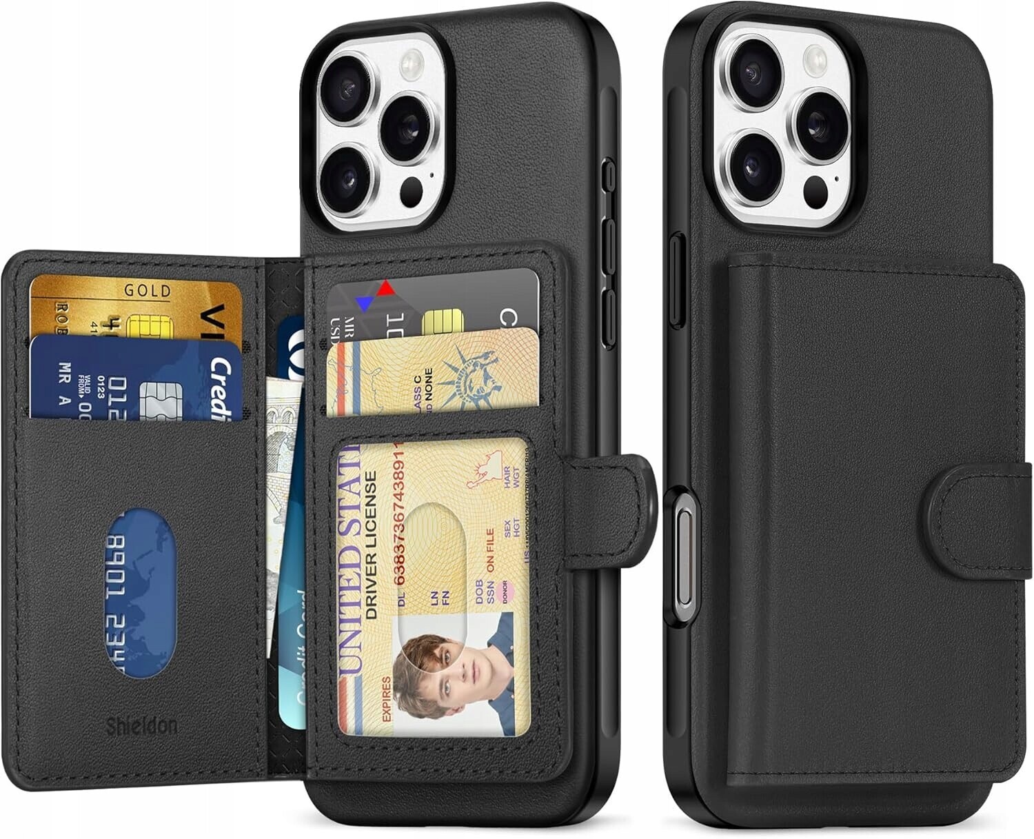 Shieldon přírodní pouzdro pro iPhone 16 Pro Max Peněženka Černá