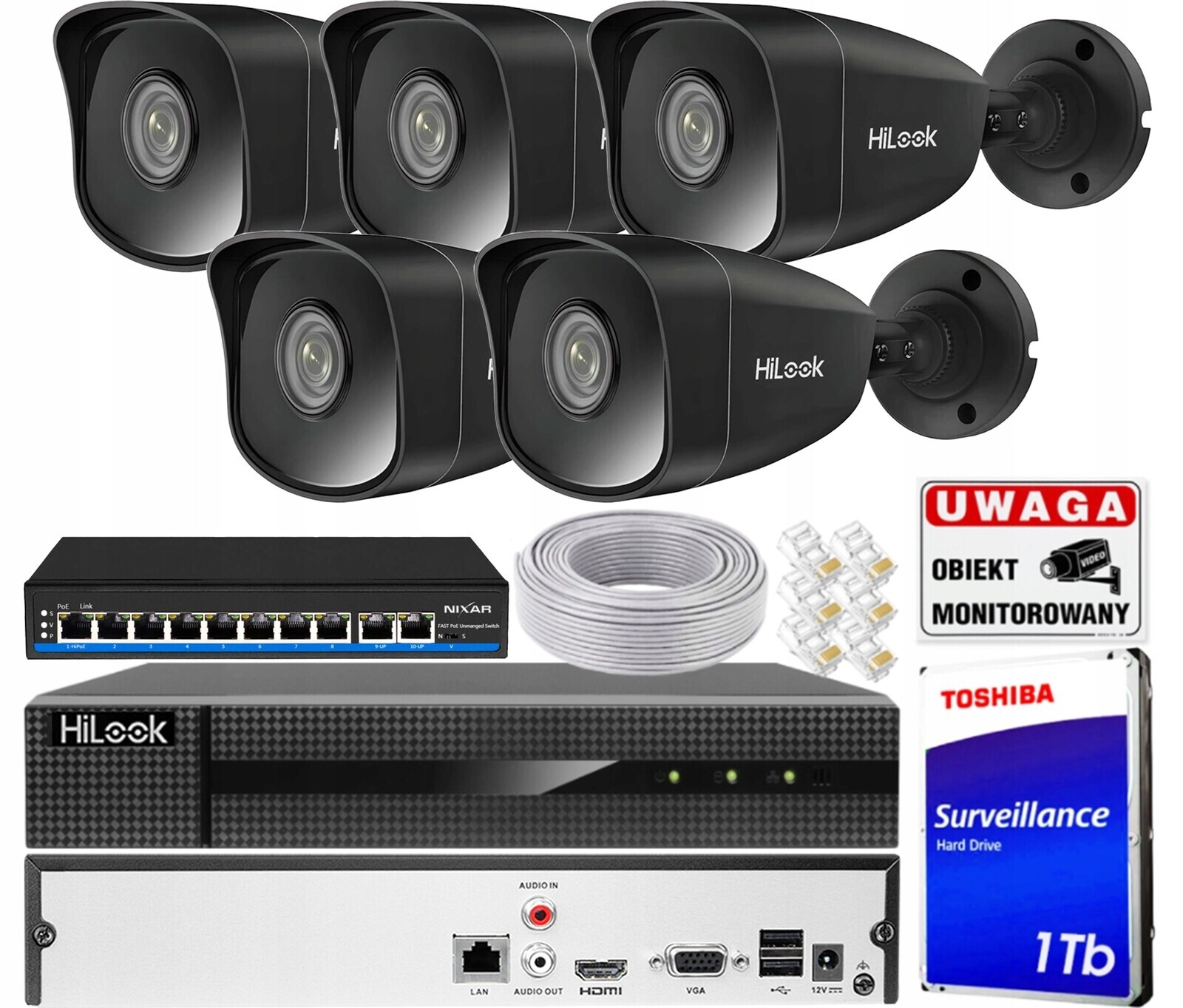 Sada Ip monitorování pro rozšíření 5 kamer 5Mpx Záznamník 8 kanálů 1TB