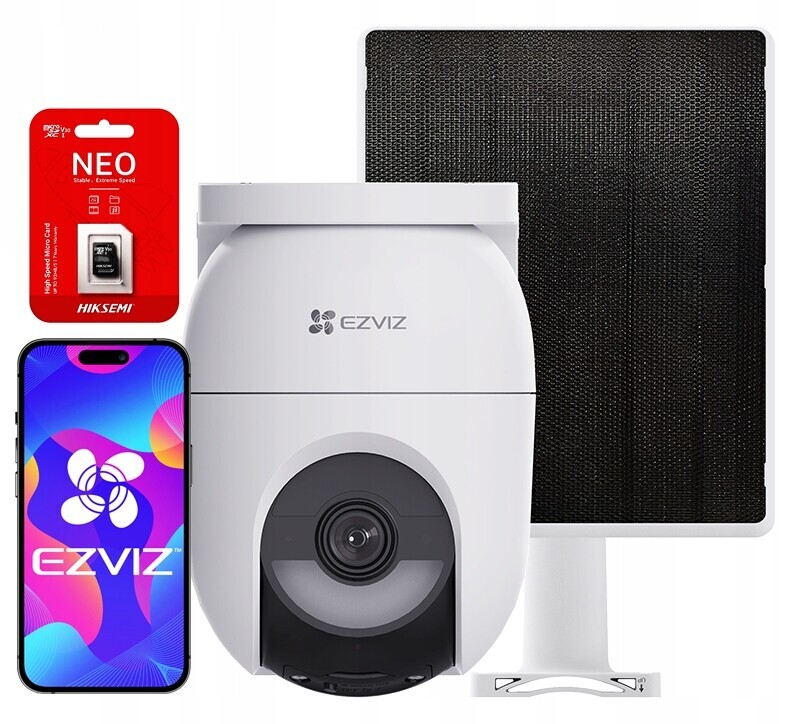 Otočná WiFi kamera Ezviz CB8 Lite 4Mpx Aov solární panel 64GB karta