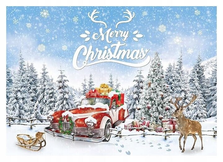 Vánoční fotografické pozadí 210 x 150 cm Merry Christmas Zimní scenérie