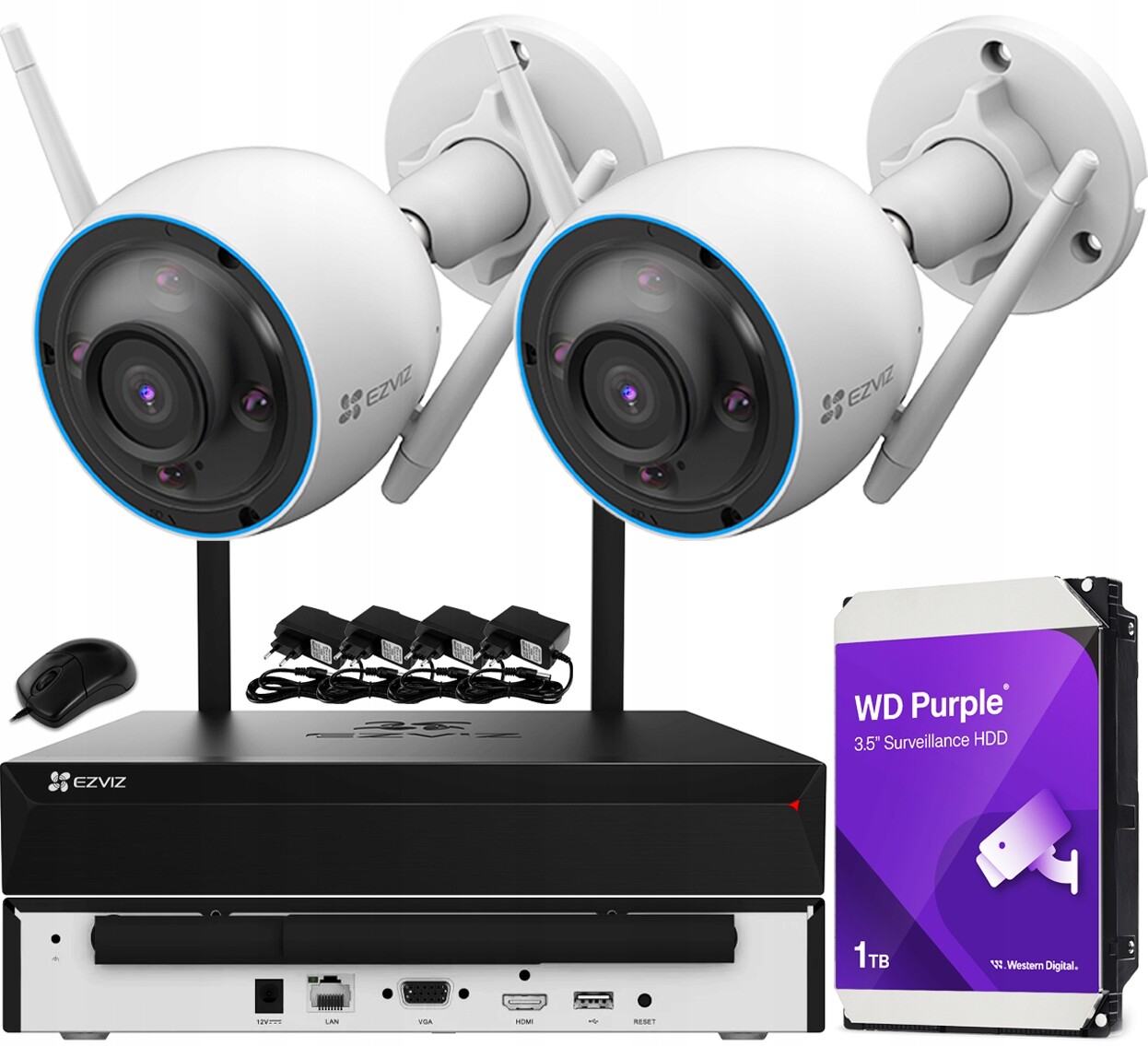 WiFi monitorovací sada Venkovní 5MPx 2 kamery H3 3K Ezviz Rekordér