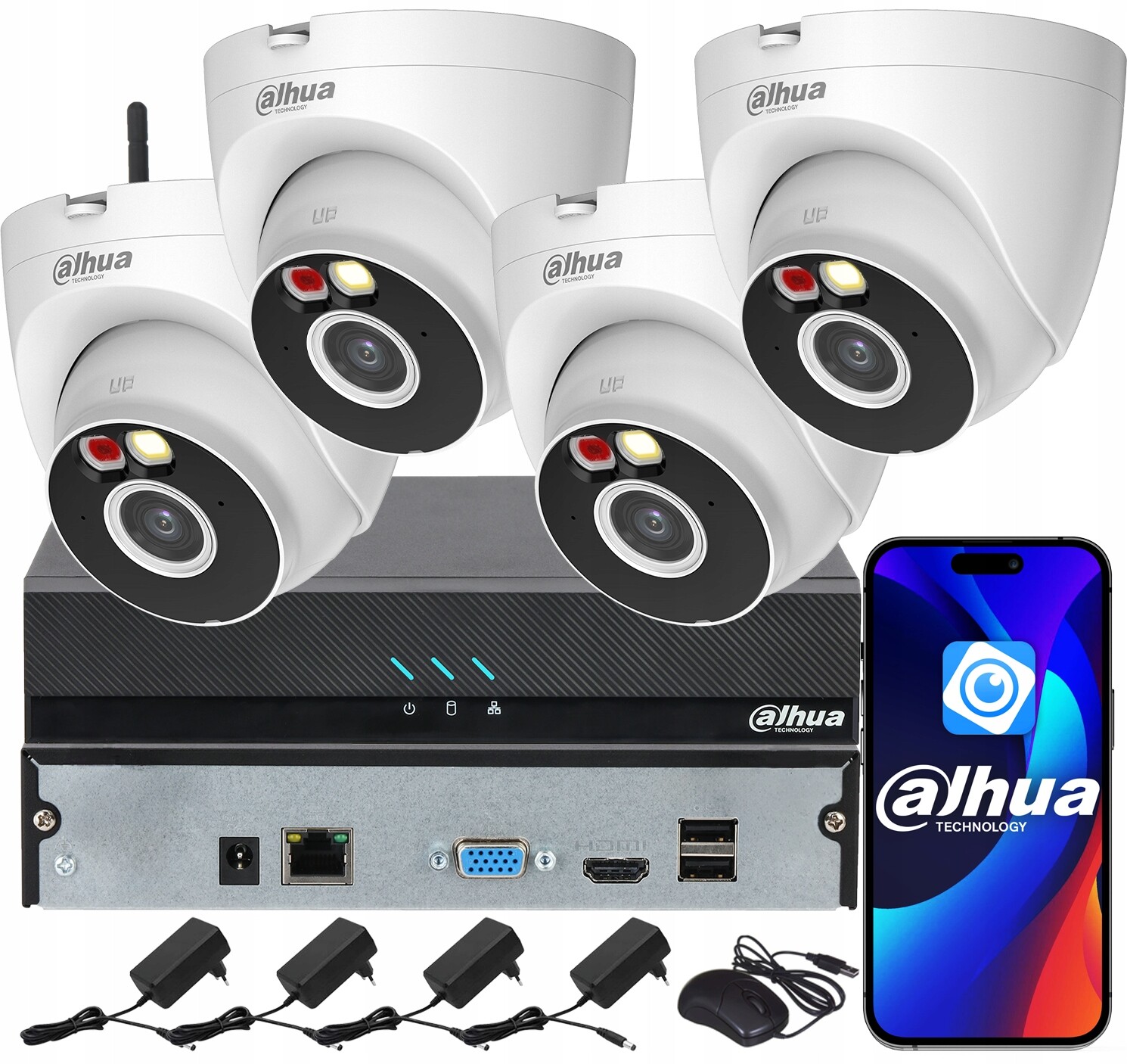 Monitorovací sada Dahua 4 kamery Wifi 4MPx T4A-PV Smart Dual Light Audio