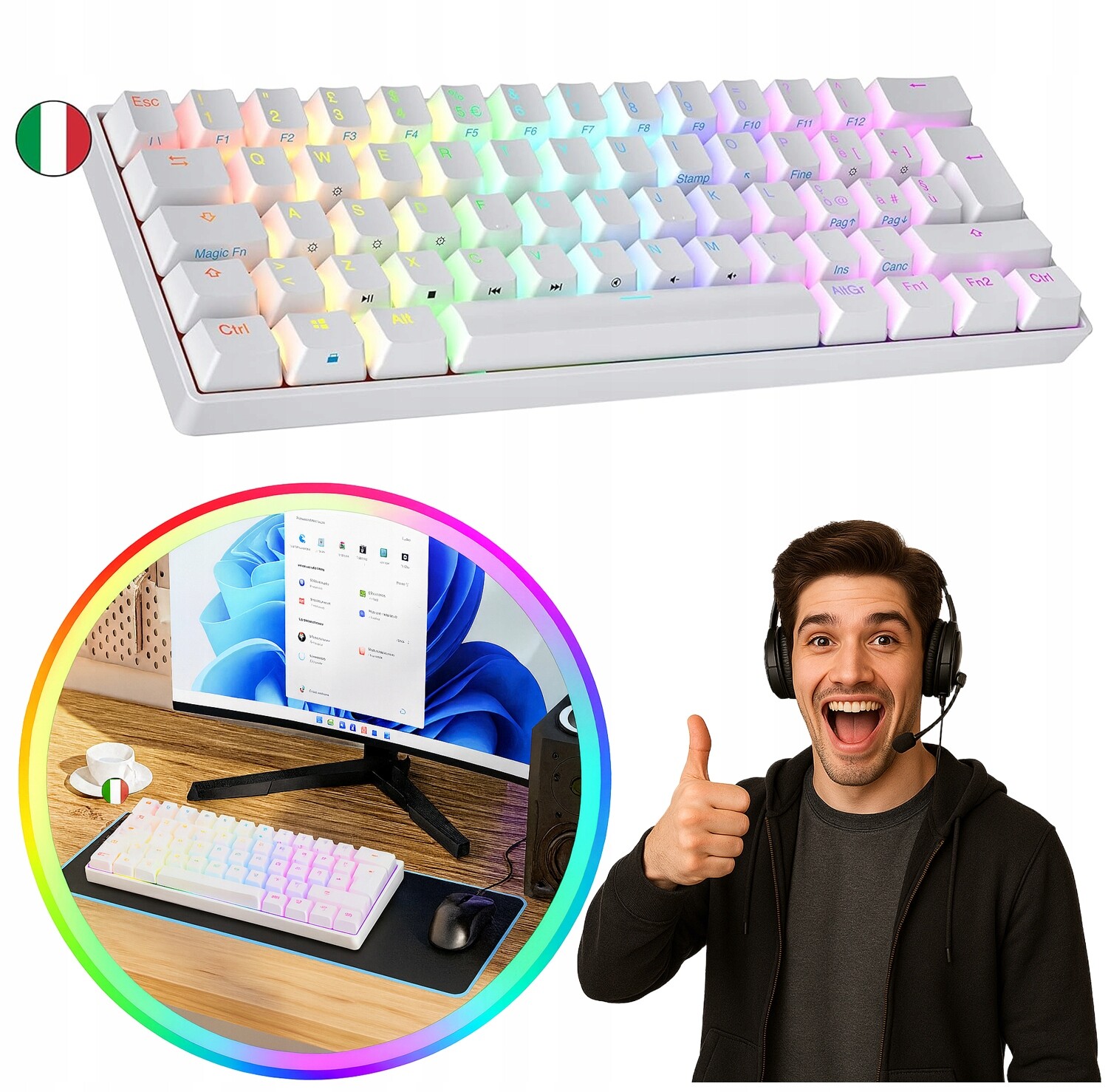 Klávesnice pro hráče Mechanická herní Rgb Led 60% Malá Ranked S60