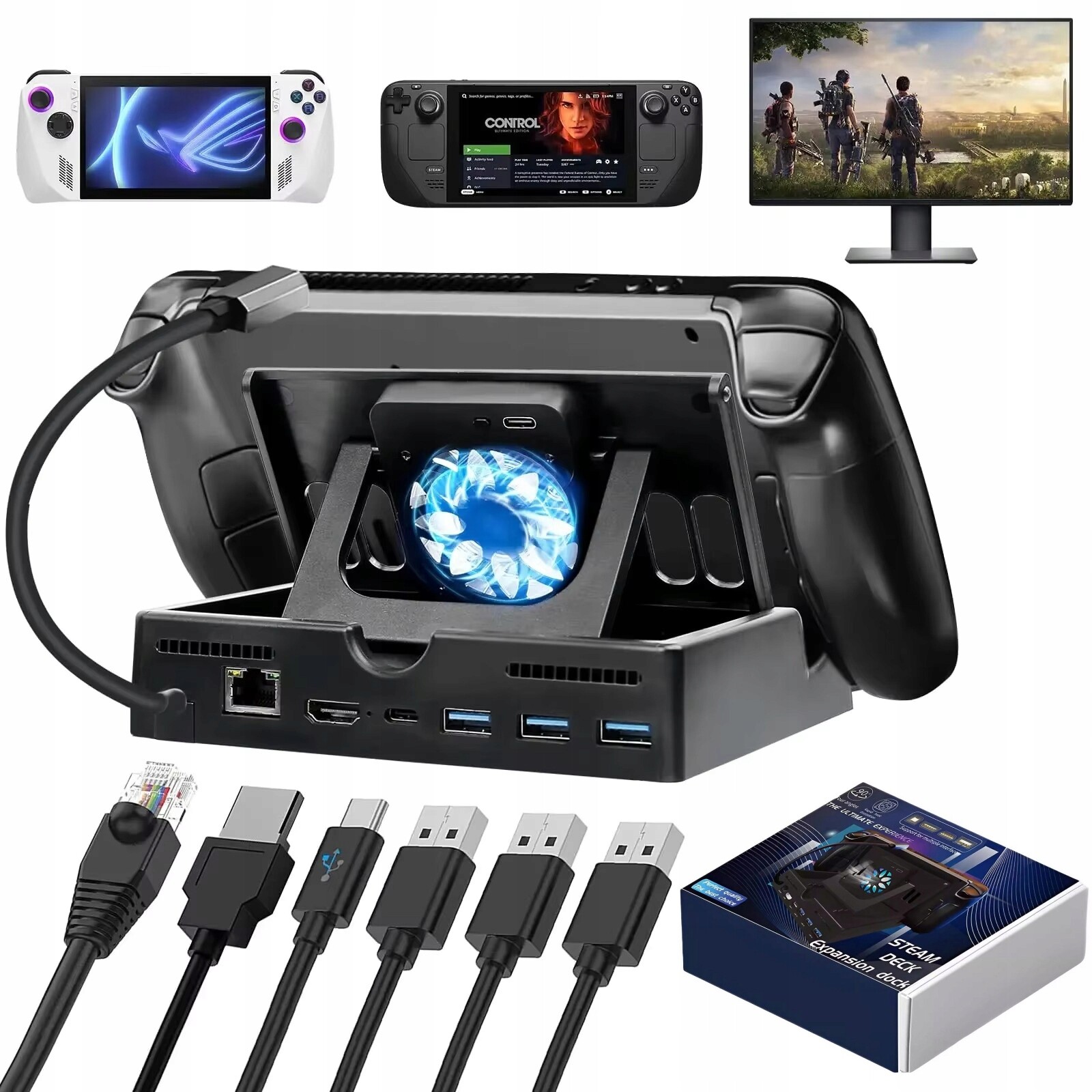 Hub Dokovací Stanice S Chlazením Pro Steam Deck Rog Ally Hdmi 4K 60HZ Usb
