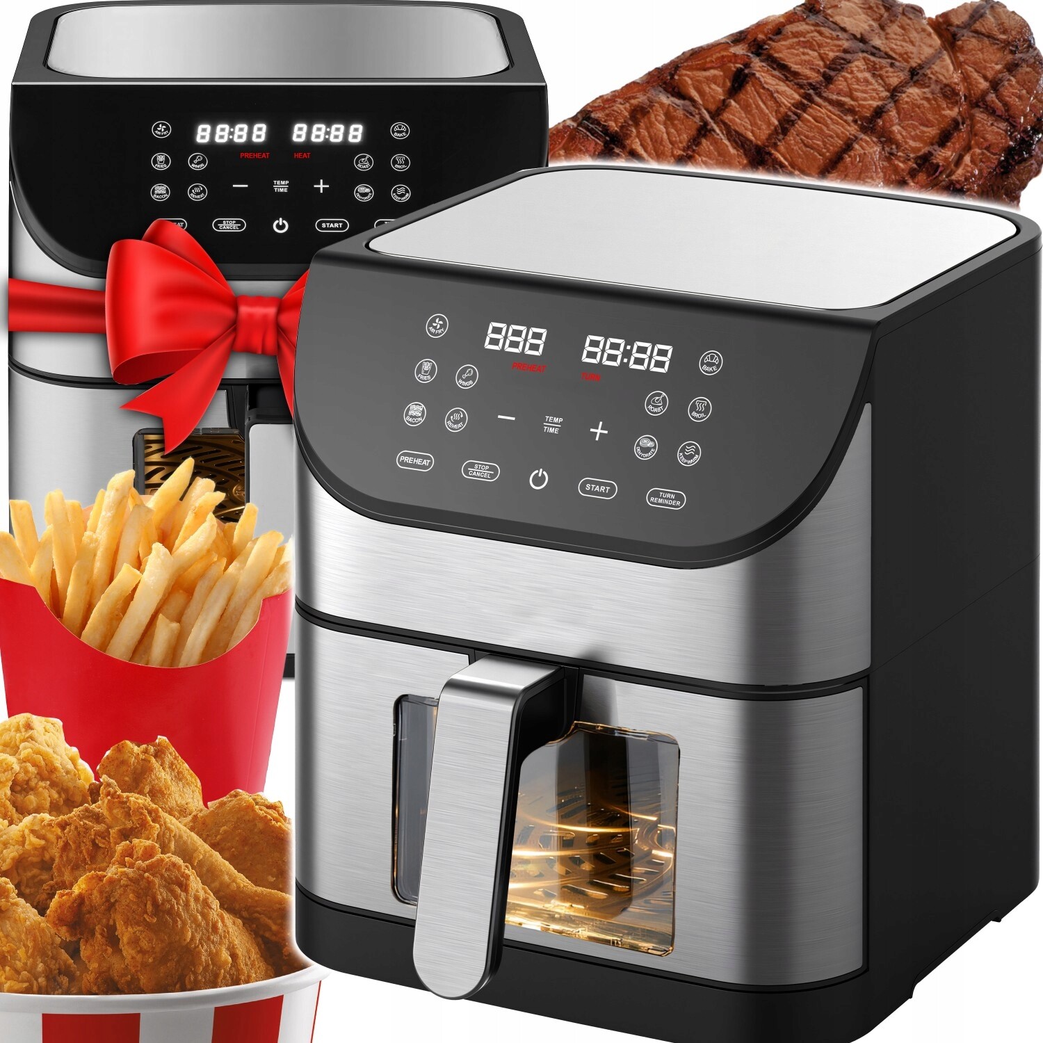 Beztuková Fritéza XXL Air Fryer 8 L 1800 W Hledáček 12 Programů