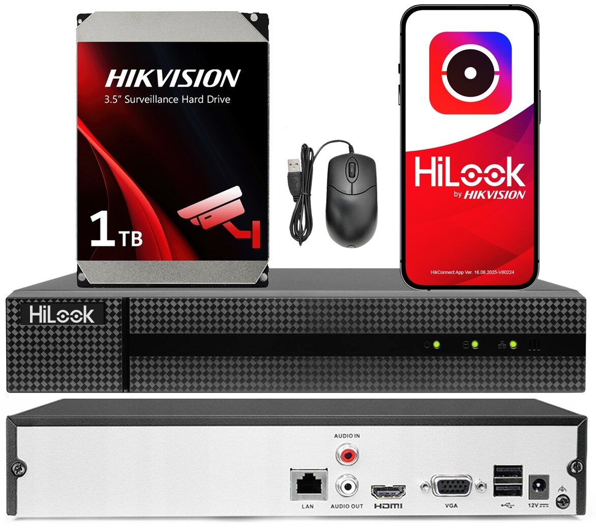 4kanálový Ip rekordér HiLook pro 6Mpx NVR-4CH-4MP 1TB disk Hikvision
