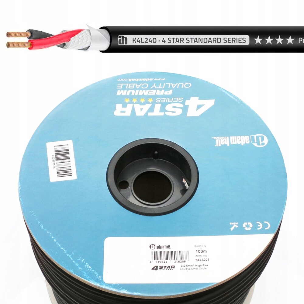 Adam Hall K4 L240 2x4.0 mm Ofc reproduktorový kabel 100 m