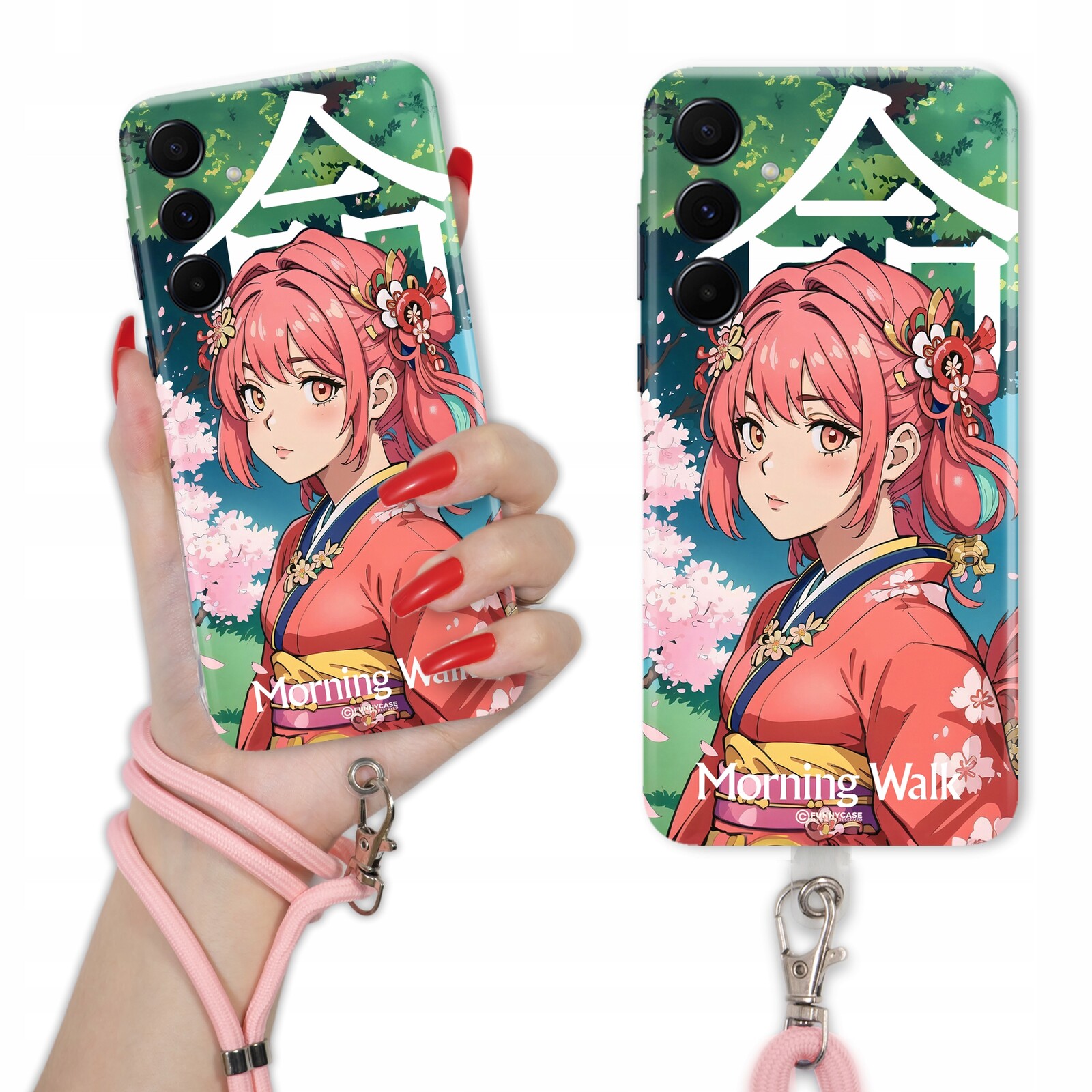 Pouzdro Pro Samsung A55 5G S Provázkem Anime Sakura Růžové