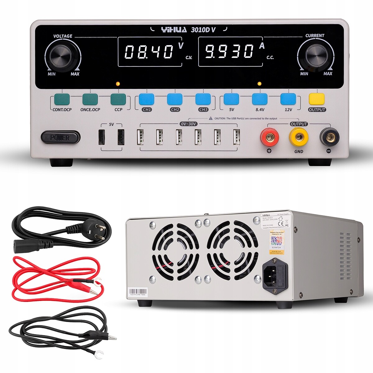 Laboratorní napájecí zdroj Yihua 3010D-V 520W 30V 10A jednokanálový 5xUSB Led