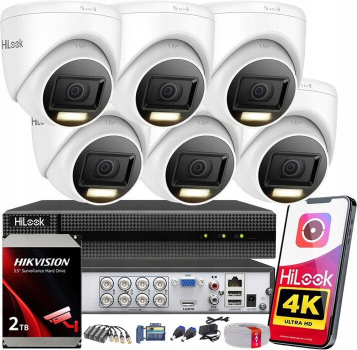 Venkovní monitorovací sada 6 kamer 8MPx 4K HiLook Hikvision Ahd Hdd 2TB