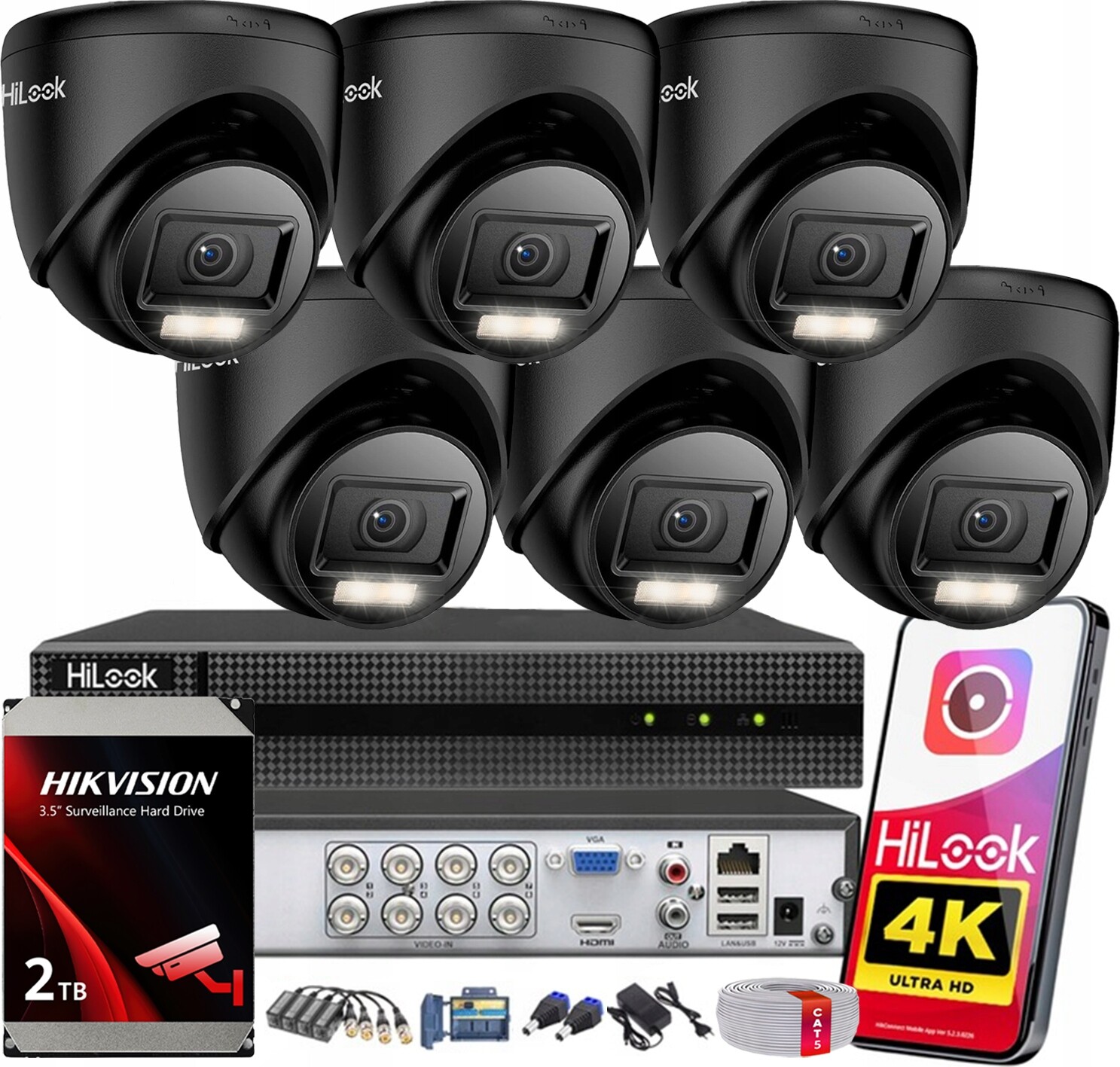 Venkovní monitorovací sada 6 kamer 8MPx 4K HiLook Hikvision Šroubovák 2TB