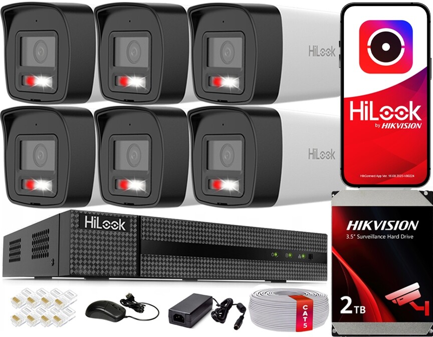 Ip monitorovací sada Hilook by Hikvision 6x IPC-B140HA-LUC 4MPX PoE Hybrid