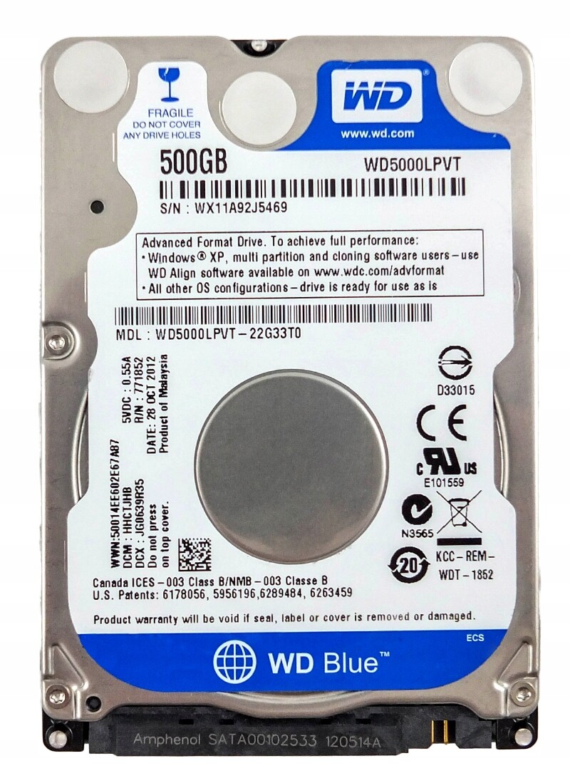 Wd Blue 500GB 5.4K 8MB Sata II 2.5'' WD5000LPVT