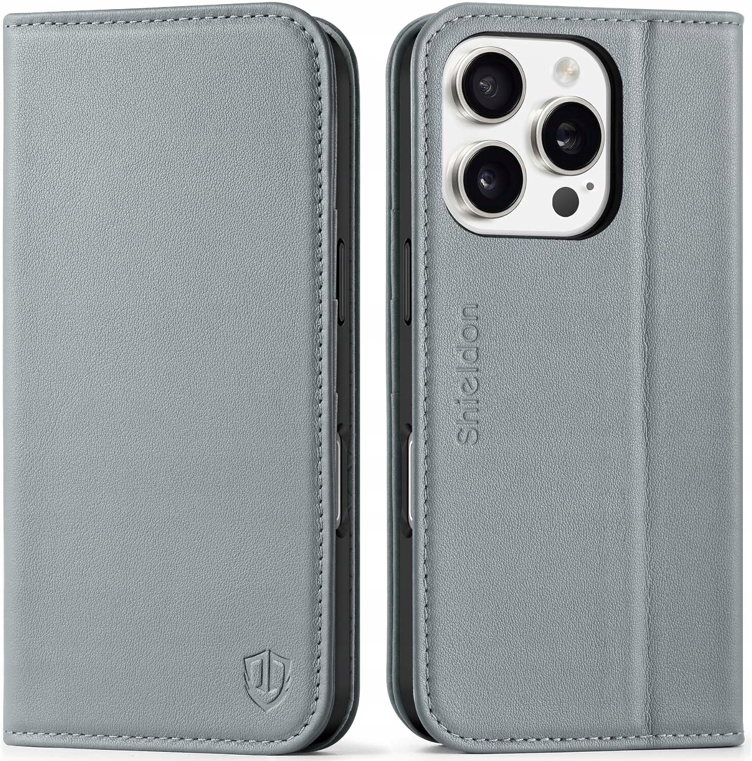 Shieldon přírodní pouzdro pro iPhone 16 Pro Rfid s klapkou, šedé