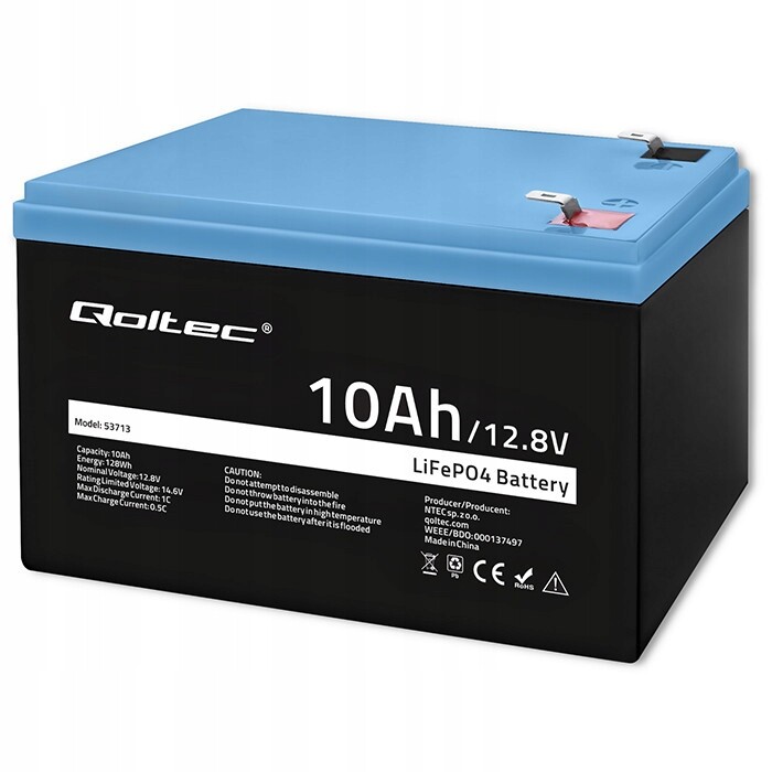 Akumulátor LiFePO4 12.8V 10Ah Qoltec s Bms 128Wh pro karavan Ups
