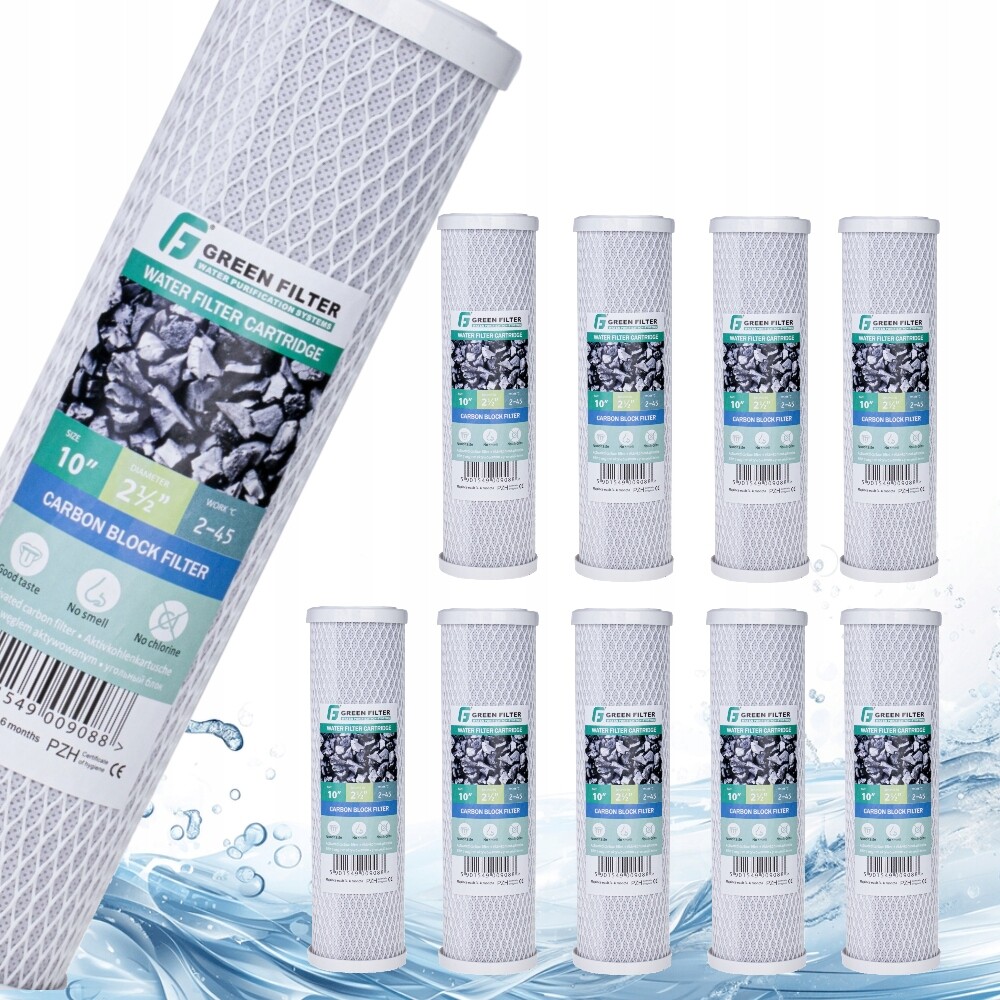 Vodní filtrační filtrační vložka s uhlíkem Green Filter , uhlíkový blok, 10 kusů