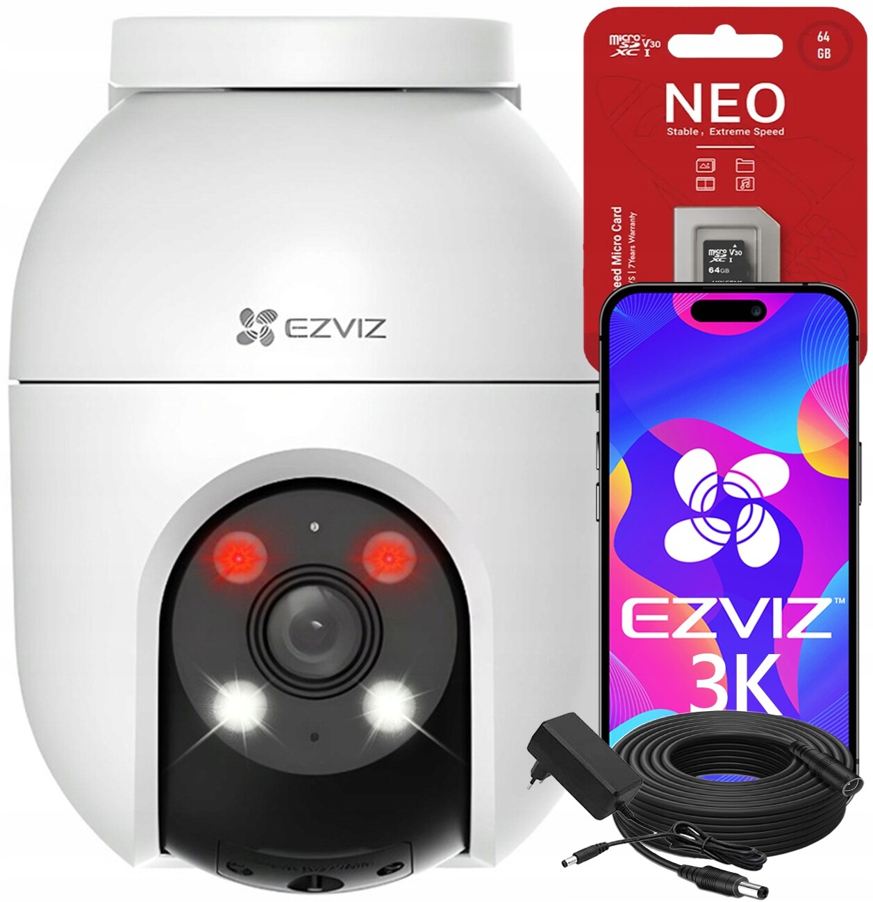 WiFi kamera Otočná 5Mpx Ezviz C8C Externí audio karta 64 Gb kabel 10 m