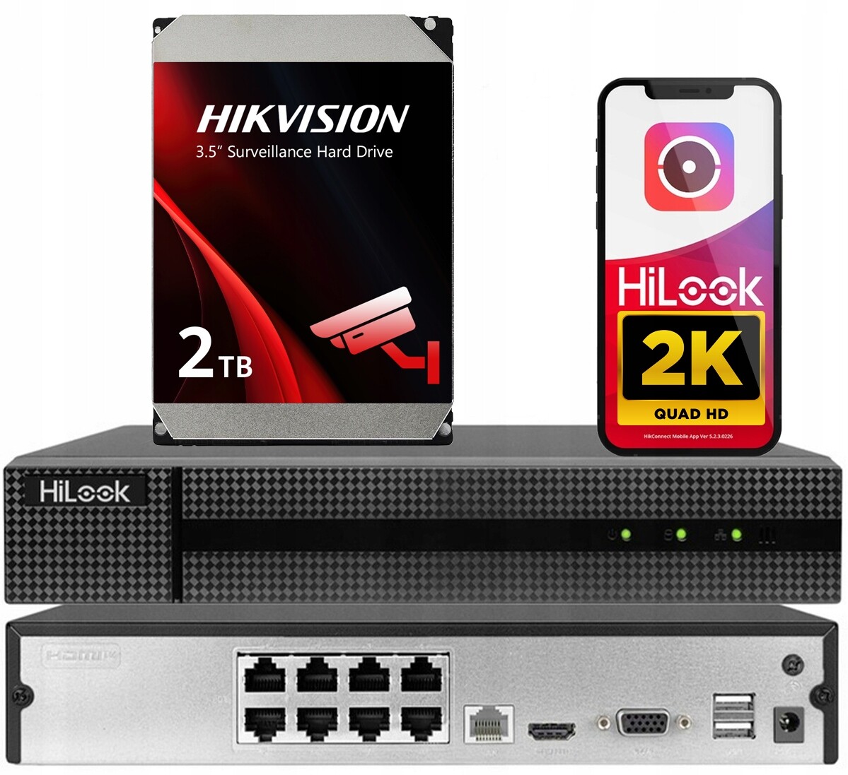 Ip rekordér HiLook s 2TB diskem Hikvision 8xPoE NVR-8CH-4MP/8P Disk 2TB