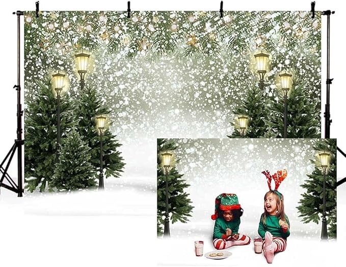 Vánoční fotografické pozadí 210 x 150 cm Zimní les s lampiony