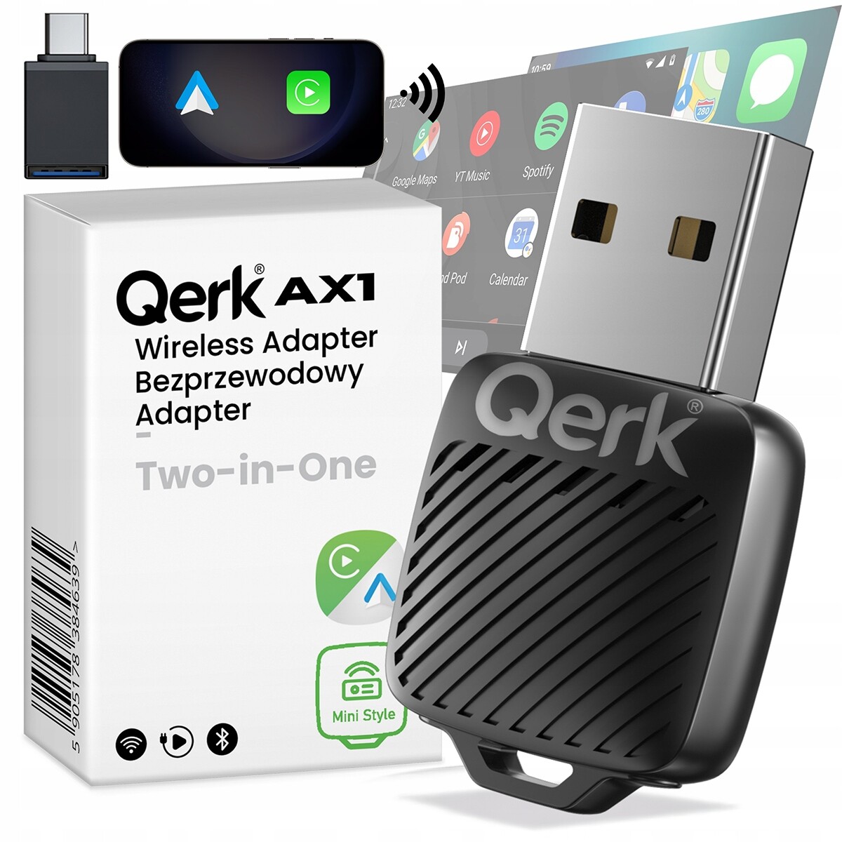 Mini adaptér Carplay Android Auto Bezdrátový Wifi 6 Bluetooth 5.4 Usb c