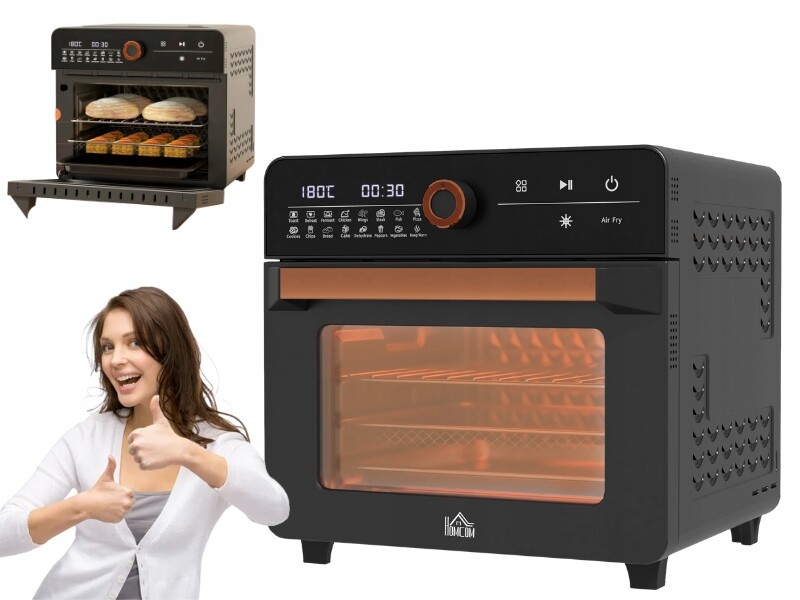 Mini Trouba S Termooběhem 20 L 40-220 °C Gril Pizza Kamna Černá Retro