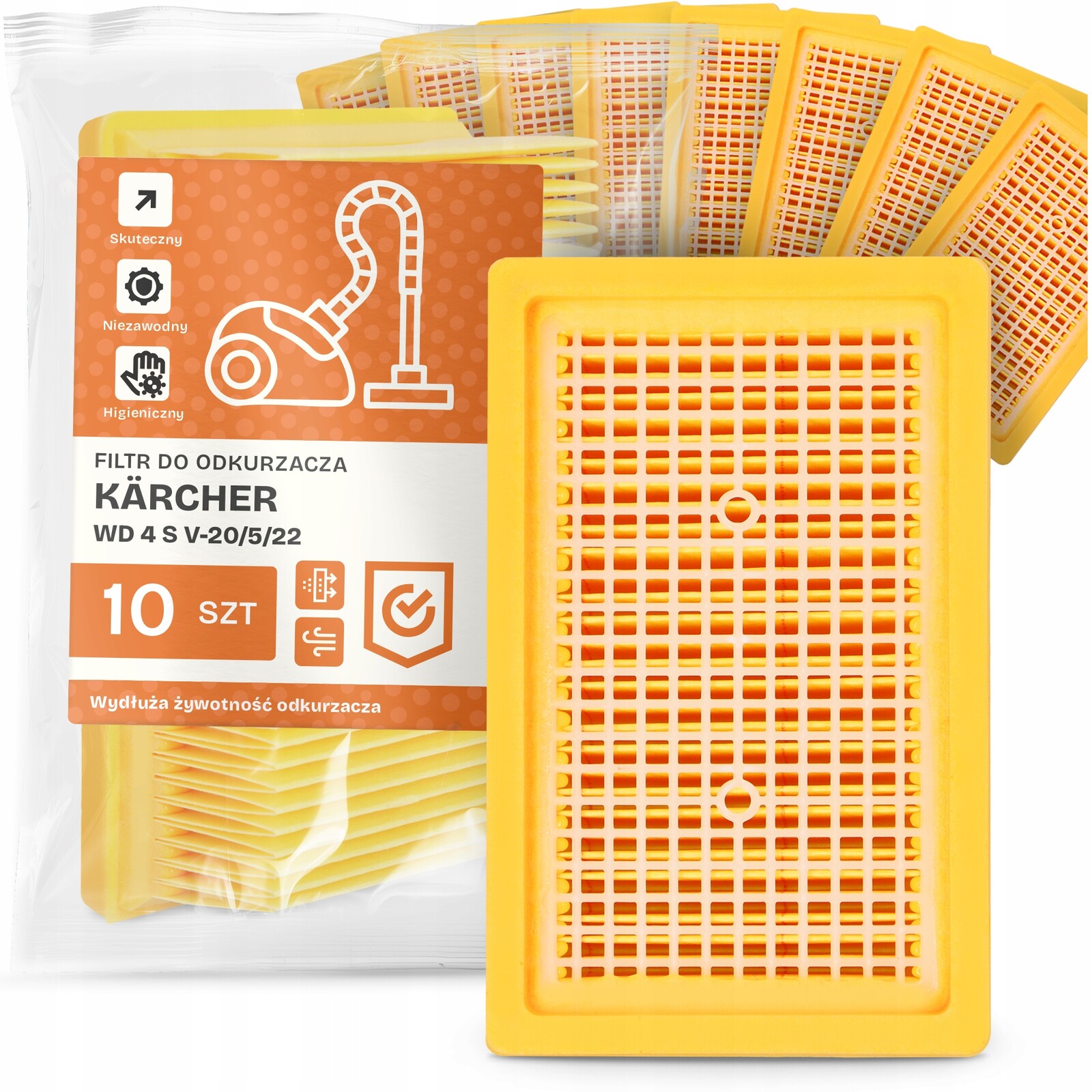 10 x Filtr Pro Vysavač Kärcher Wd 4 S V-20/5/22 Vzduch Velký Filtry Em-w