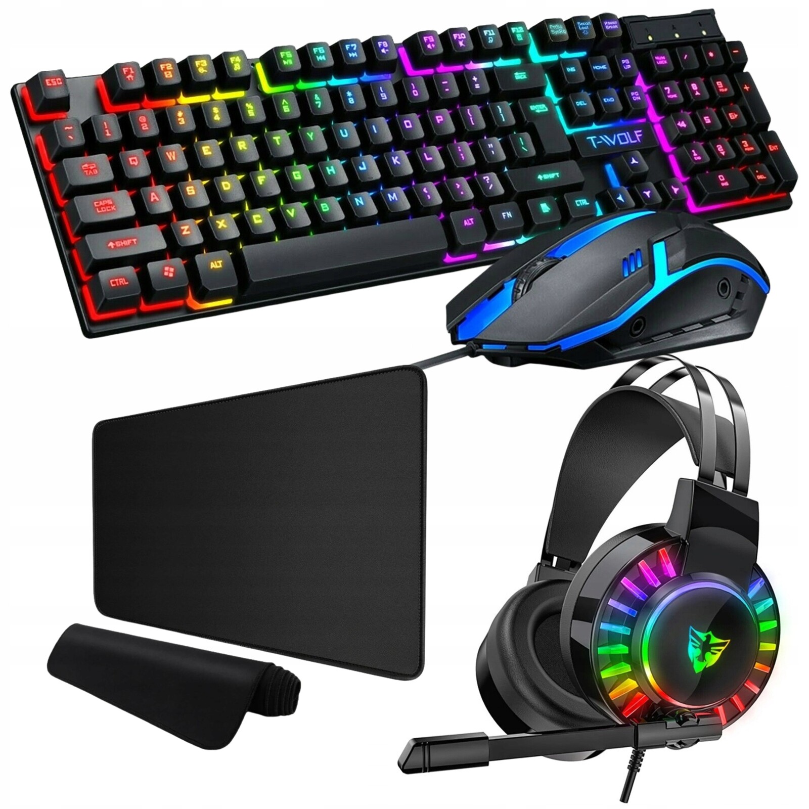 Herní Set 4v1 Led Rgb Klávesnice Myš Sluchátka Podložka