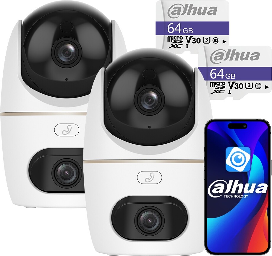 2x Venkovní WiFi kamera Dahua Dual Lens (5 Mp 5 Mp) IPC-H5D-5F Hero 64 Gb