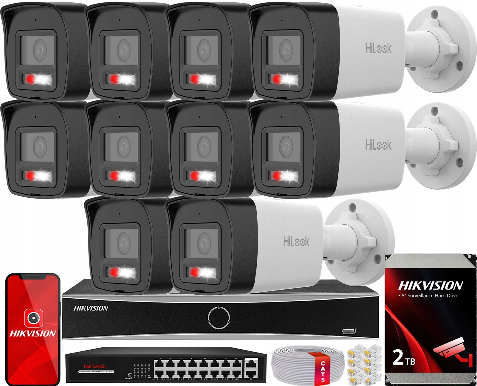 Sada pro monitorování Ip 10x IPC-B140HA-LUC 4Mpx Disk 2TB Hilook Hikvision