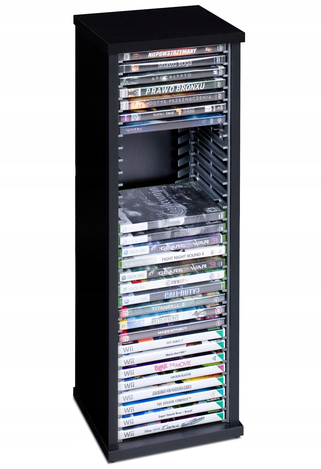 Stojan na filmy DVD hry Xbox 360 Wii Pc regál 30 desek černý Police Kontejner